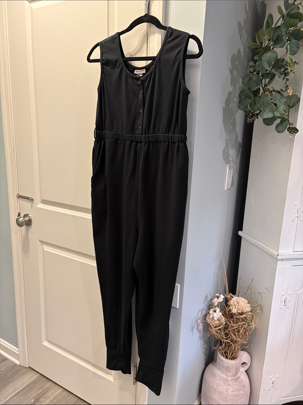 Classic Black Sleeveless Jumpsuit with Button Front Maternity